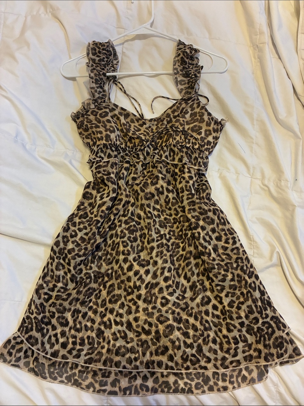 American Eagle Outfitters Leopard Print Ruffle Strap Slip Dress - Brown